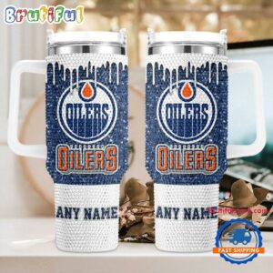 Rhinestone Bling Edmonton Oilers NHL Sports Custom Stanley Quencher 40oz Stainless Steel Tumbler With Handle - Threewoofs