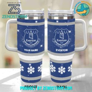 Rhinestone Bling Everton EPL Custom Stanley Quencher 40oz Stainless Steel Tumbler With Handle - Threewoofs
