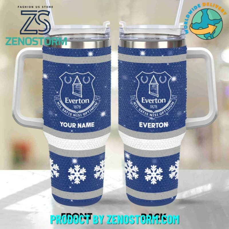 Rhinestone Bling Everton EPL Custom Stanley Quencher 40oz Stainless Steel Tumbler With Handle - Threewoofs
