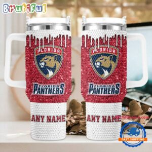 Rhinestone Bling Florida Panthers NHL Sports Custom Stanley Quencher 40oz Stainless Steel Tumbler With Handle - Threewoofs