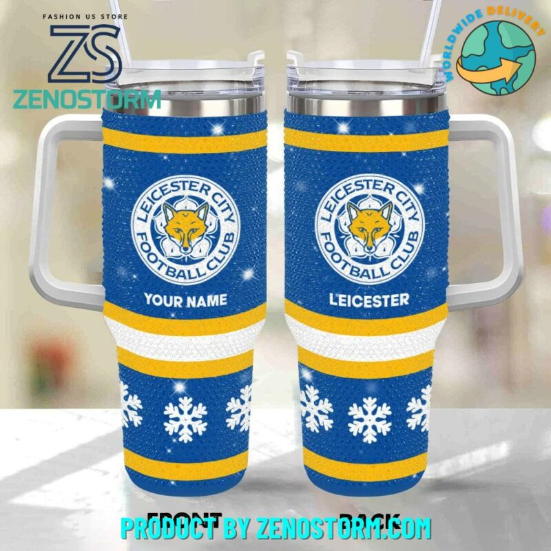 Rhinestone Bling Leicester City EPL Custom Stanley Quencher 40oz Stainless Steel Tumbler With Handle - Threewoofs