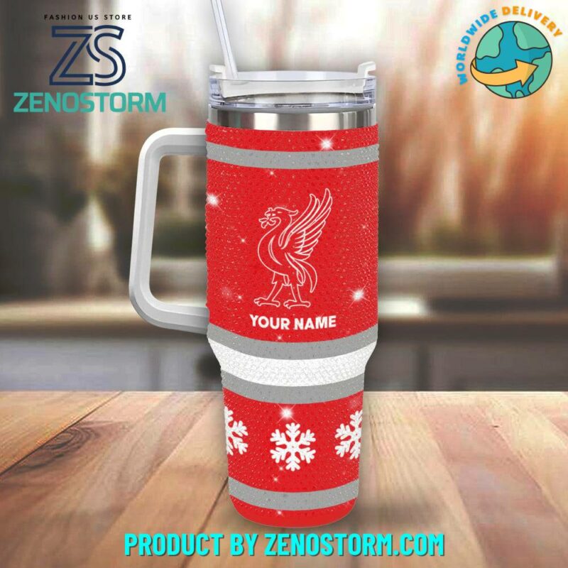 Rhinestone Bling Liverpool EPL Custom Stanley Quencher 40oz Stainless Steel Tumbler With Handle - Threewoofs - Image 2