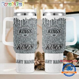 Rhinestone Bling Los Angeles Kings NHL Sports Custom Stanley Quencher 40oz Stainless Steel Tumbler With Handle - Threewoofs