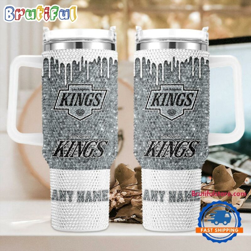 Rhinestone Bling Los Angeles Kings NHL Sports Custom Stanley Quencher 40oz Stainless Steel Tumbler With Handle - Threewoofs