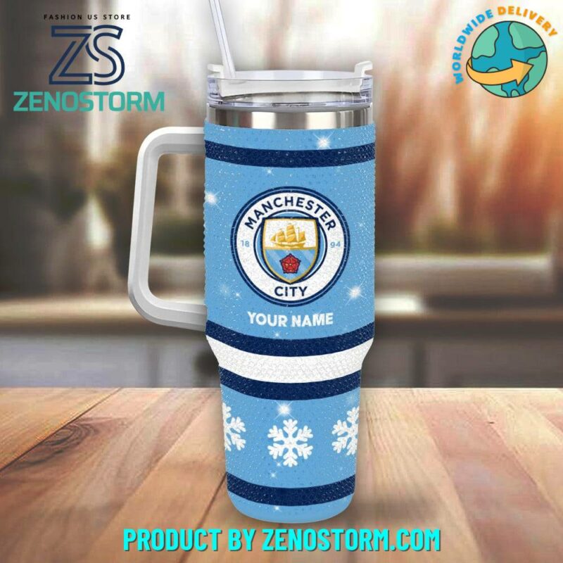 Rhinestone Bling Manchester City EPL Custom Stanley Quencher 40oz Stainless Steel Tumbler With Handle - Threewoofs - Image 2