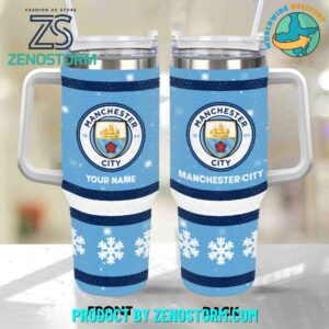 Rhinestone Bling Manchester City EPL Custom Stanley Quencher 40oz Stainless Steel Tumbler With Handle - Threewoofs