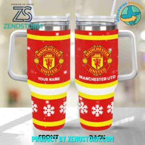 Rhinestone Bling Manchester United EPL Custom Stanley Quencher 40oz Stainless Steel Tumbler With Handle - Threewoofs