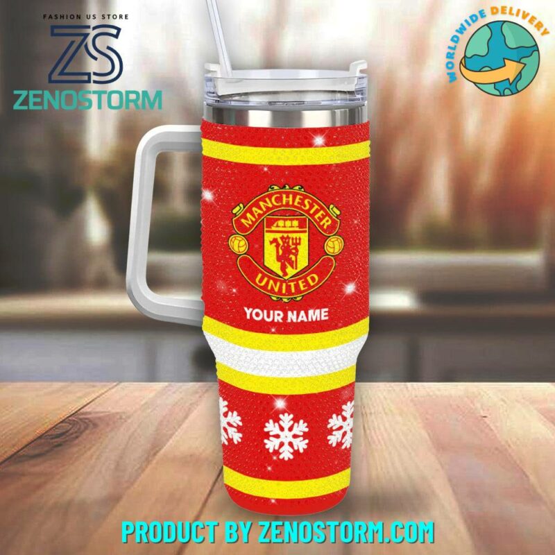 Rhinestone Bling Manchester United EPL Custom Stanley Quencher 40oz Stainless Steel Tumbler With Handle - Threewoofs - Image 2