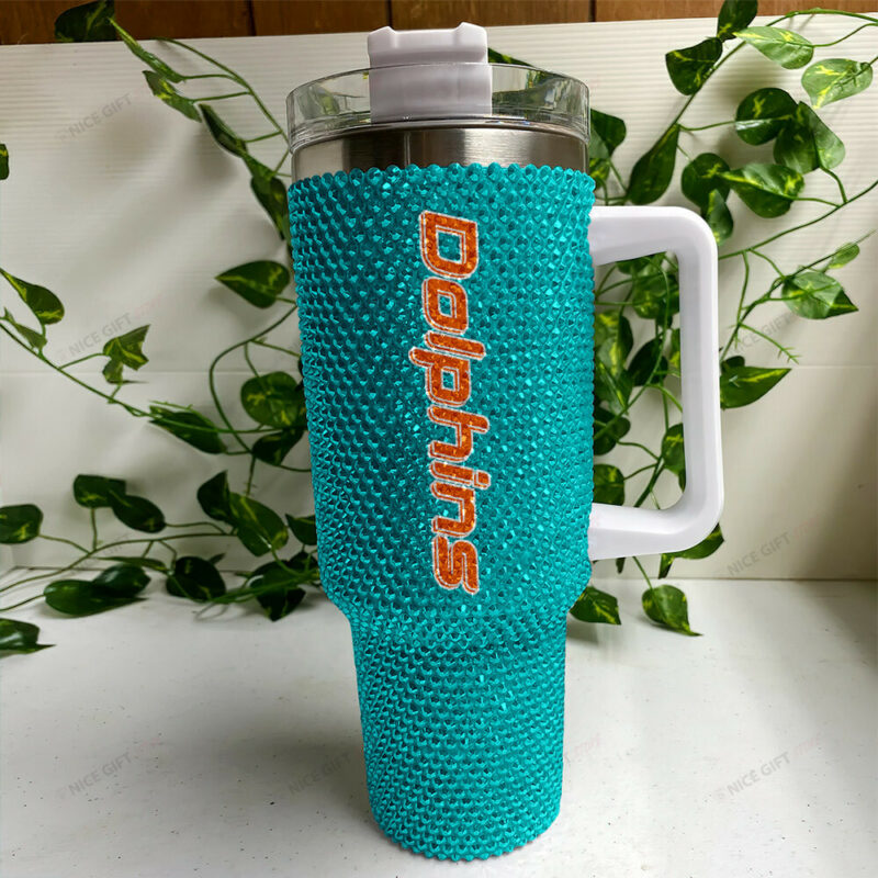 Rhinestone Bling Miami Dolphins NFL Sports Custom Stanley Quencher 40oz Stainless Steel Tumbler With Handle - Threewoofs - Image 3