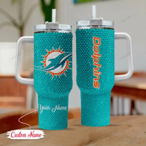 Rhinestone Bling Miami Dolphins NFL Sports Custom Stanley Quencher 40oz Stainless Steel Tumbler With Handle - Threewoofs