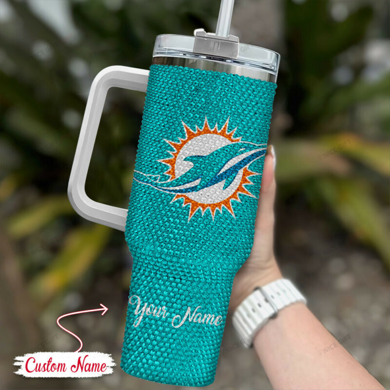Rhinestone Bling Miami Dolphins NFL Sports Custom Stanley Quencher 40oz Stainless Steel Tumbler With Handle - Threewoofs - Image 2