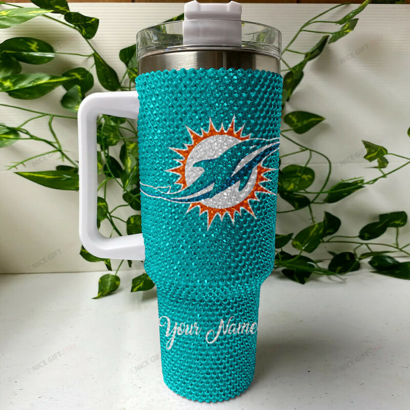 Rhinestone Bling Miami Dolphins NFL Sports Custom Stanley Quencher 40oz Stainless Steel Tumbler With Handle - Threewoofs - Image 4