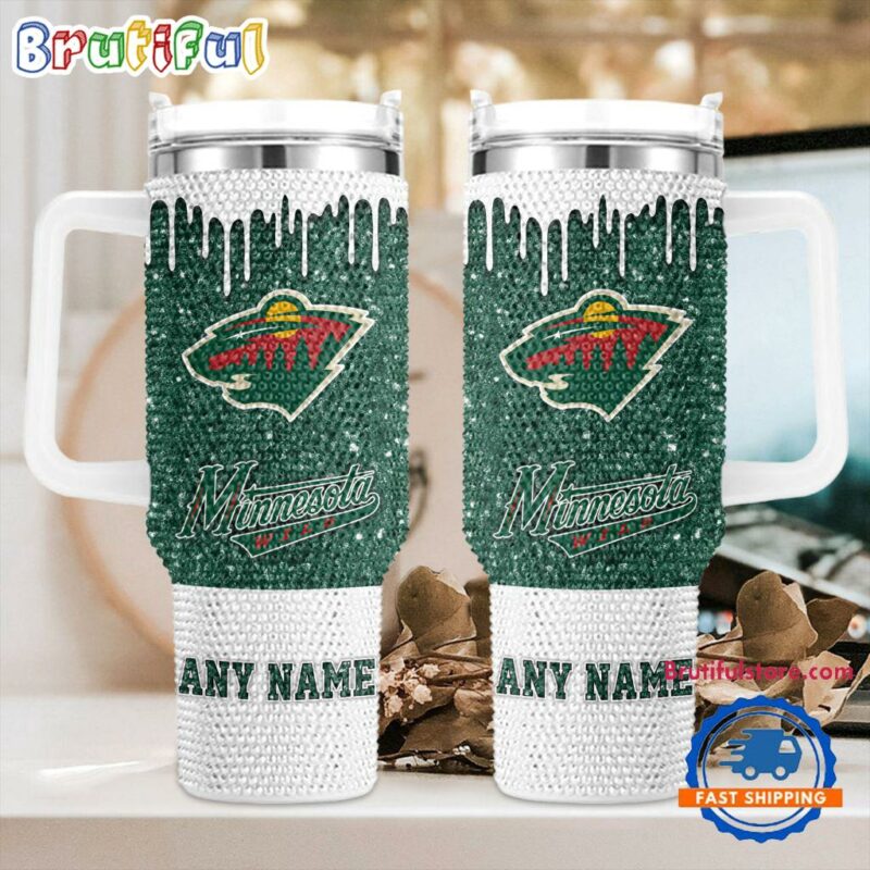 Rhinestone Bling Minnesota Wild NHL Sports Custom Stanley Quencher 40oz Stainless Steel Tumbler With Handle - Threewoofs