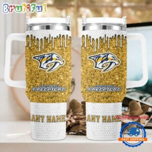 Rhinestone Bling Nashville Predators NHL Sports Custom Stanley Quencher 40oz Stainless Steel Tumbler With Handle - Threewoofs