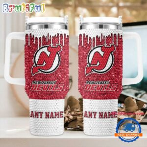 Rhinestone Bling New Jersey Devils NHL Sports Custom Stanley Quencher 40oz Stainless Steel Tumbler With Handle - Threewoofs
