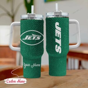 Rhinestone Bling New York Jets NFL Sports Custom Stanley Quencher 40oz Stainless Steel Tumbler With Handle - Threewoofs