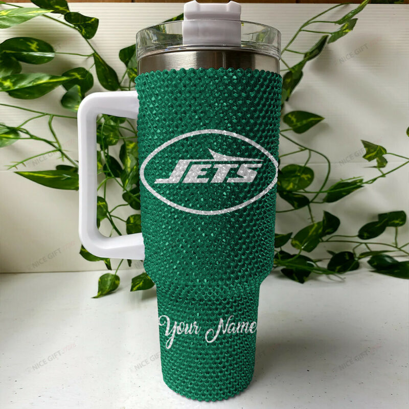 Rhinestone Bling New York Jets NFL Sports Custom Stanley Quencher 40oz Stainless Steel Tumbler With Handle - Threewoofs - Image 4
