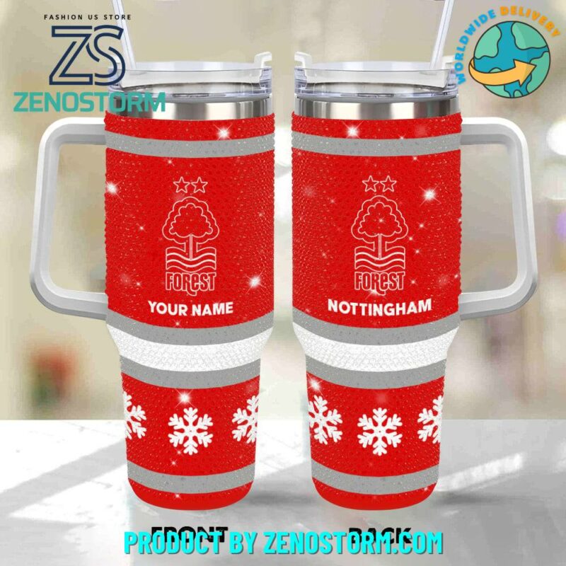 Rhinestone Bling Nottingham Forest EPL Custom Stanley Quencher 40oz Stainless Steel Tumbler With Handle - Threewoofs
