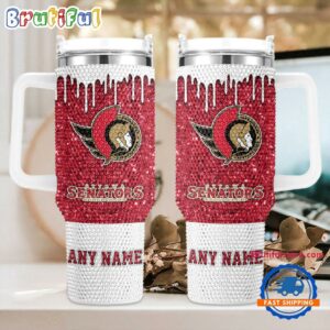 Rhinestone Bling Ottawa Senators NHL Sports Custom Stanley Quencher 40oz Stainless Steel Tumbler With Handle - Threewoofs