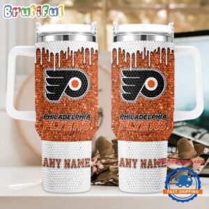 Rhinestone Bling Philadelphia Flyers NHL Sports Custom Stanley Quencher 40oz Stainless Steel Tumbler With Handle - Threewoofs