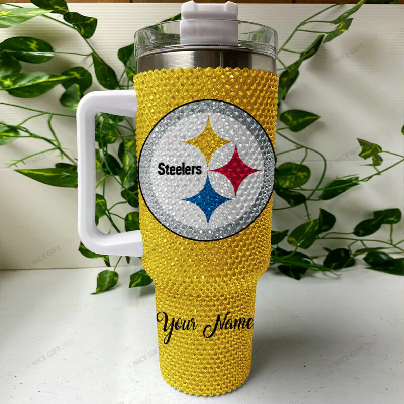 Rhinestone Bling Pittsburgh Steelers NFL Sports Custom Stanley Quencher 40oz Stainless Steel Tumbler With Handle - Threewoofs - Image 4