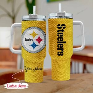 Rhinestone Bling Pittsburgh Steelers NFL Sports Custom Stanley Quencher 40oz Stainless Steel Tumbler With Handle - Threewoofs