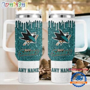 Rhinestone Bling San Jose Sharks NHL Sports Custom Stanley Quencher 40oz Stainless Steel Tumbler With Handle - Threewoofs