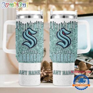 Rhinestone Bling Seattle Kraken NHL Sports Custom Stanley Quencher 40oz Stainless Steel Tumbler With Handle - Threewoofs