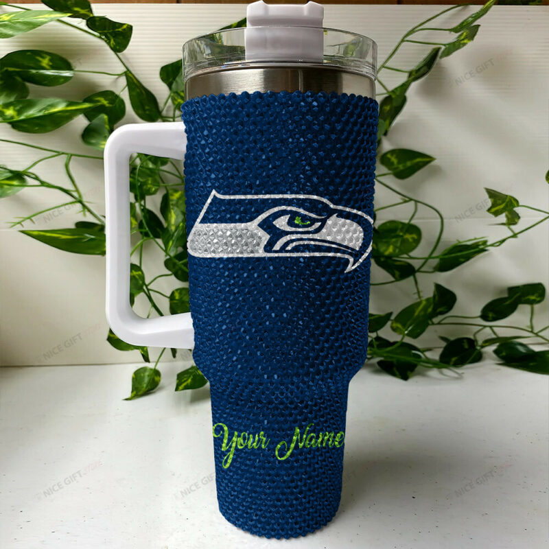 Rhinestone Bling Seattle Seahawks NFL Sports Custom Stanley Quencher 40oz Stainless Steel Tumbler With Handle - Threewoofs - Image 4