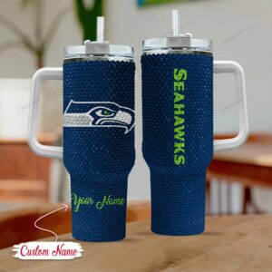 Rhinestone Bling Seattle Seahawks NFL Sports Custom Stanley Quencher 40oz Stainless Steel Tumbler With Handle - Threewoofs