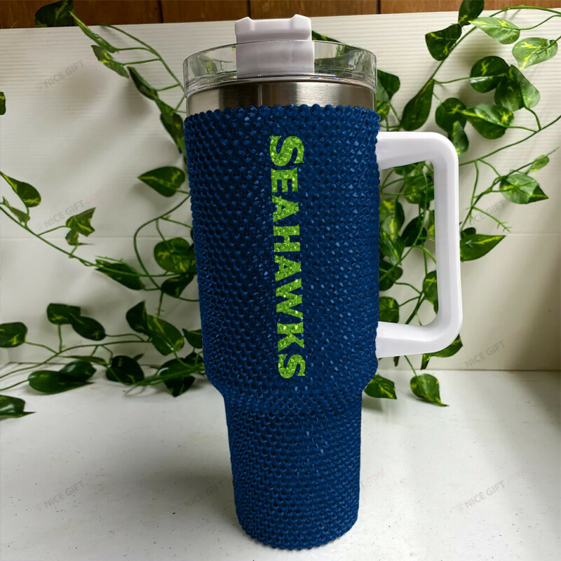 Rhinestone Bling Seattle Seahawks NFL Sports Custom Stanley Quencher 40oz Stainless Steel Tumbler With Handle - Threewoofs - Image 3