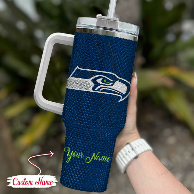 Rhinestone Bling Seattle Seahawks NFL Sports Custom Stanley Quencher 40oz Stainless Steel Tumbler With Handle - Threewoofs - Image 2
