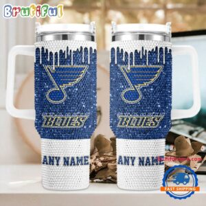 Rhinestone Bling St. Louis Blues NHL Sports Custom Stanley Quencher 40oz Stainless Steel Tumbler With Handle - Threewoofs