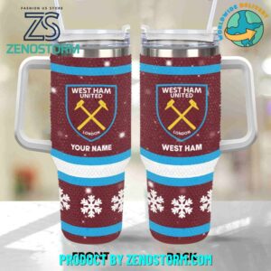 Rhinestone Bling West Ham United EPL Custom Stanley Quencher 40oz Stainless Steel Tumbler With Handle - Threewoofs