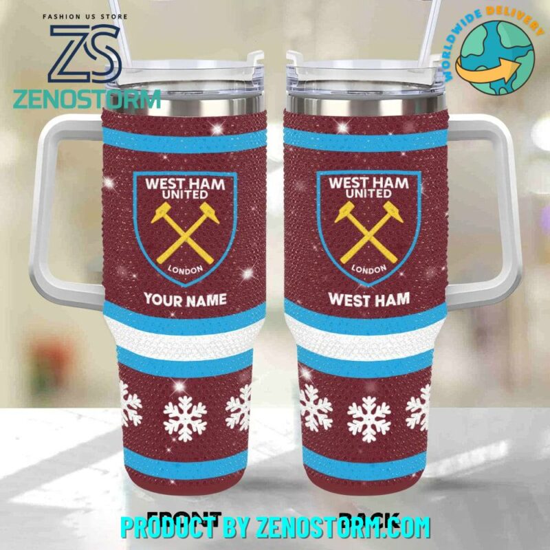Rhinestone Bling West Ham United EPL Custom Stanley Quencher 40oz Stainless Steel Tumbler With Handle - Threewoofs