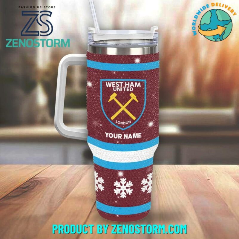 Rhinestone Bling West Ham United EPL Custom Stanley Quencher 40oz Stainless Steel Tumbler With Handle - Threewoofs - Image 2