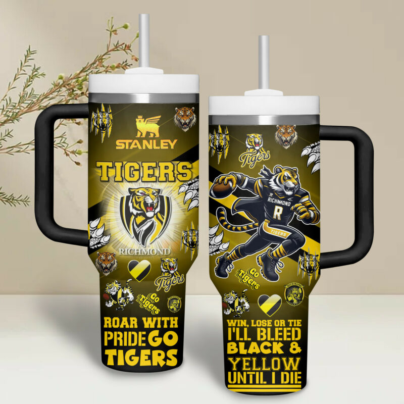 Richmond Tigers AFL Custom Stanley Quencher 40oz Stainless Steel Tumbler With Handle - Threewoofs - Image 4