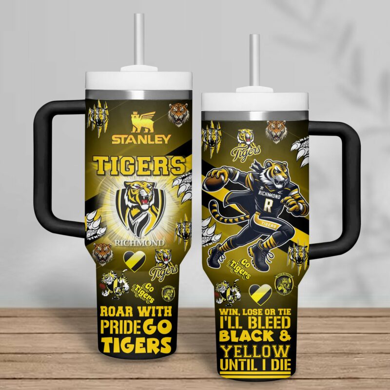 Richmond Tigers AFL Custom Stanley Quencher 40oz Stainless Steel Tumbler With Handle - Threewoofs - Image 3