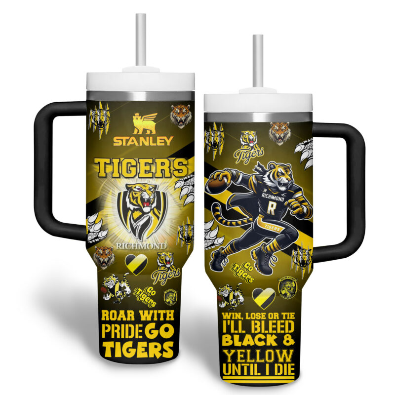 Richmond Tigers AFL Custom Stanley Quencher 40oz Stainless Steel Tumbler With Handle - Threewoofs - Image 2