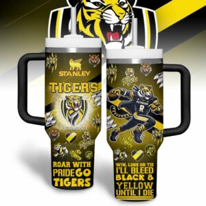 Richmond Tigers AFL Custom Stanley Quencher 40oz Stainless Steel Tumbler With Handle - Threewoofs