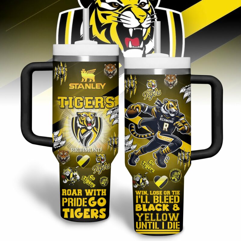 Richmond Tigers AFL Custom Stanley Quencher 40oz Stainless Steel Tumbler With Handle - Threewoofs