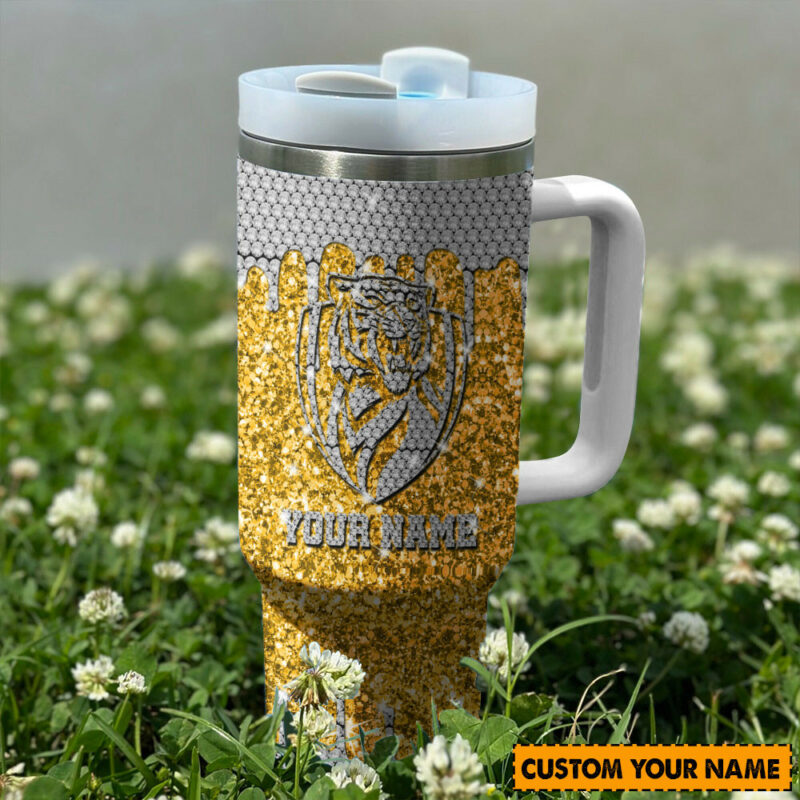 Richmond Tigers AFL Sports Glitter Custom Stanley Quencher 40oz Stainless Steel Tumbler With Handle - Threewoofs - Image 2