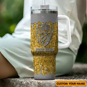 Richmond Tigers AFL Sports Glitter Custom Stanley Quencher 40oz Stainless Steel Tumbler With Handle - Threewoofs