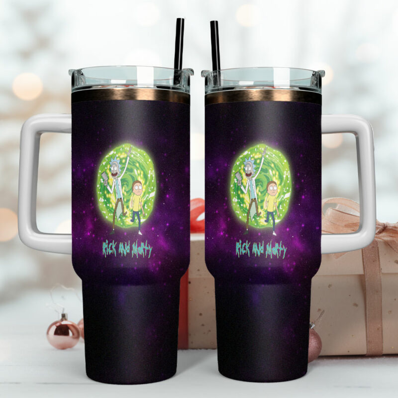 Rick and Morty TV Series Custom Stanley Quencher 40oz Stainless Steel Tumbler With Handle - Threewoofs - Image 4