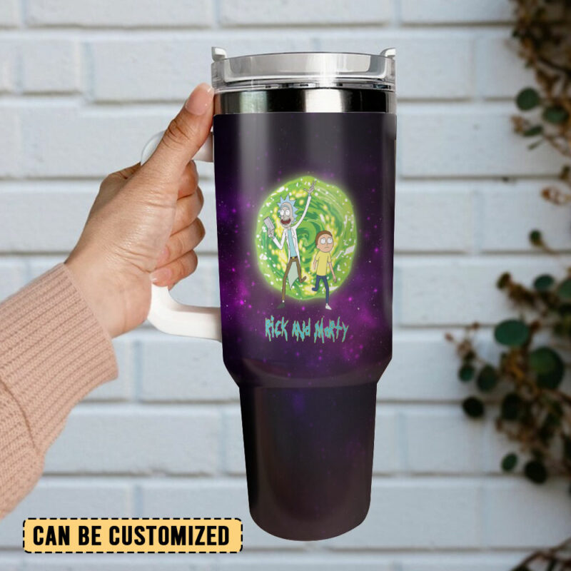 Rick and Morty TV Series Custom Stanley Quencher 40oz Stainless Steel Tumbler With Handle - Threewoofs - Image 3