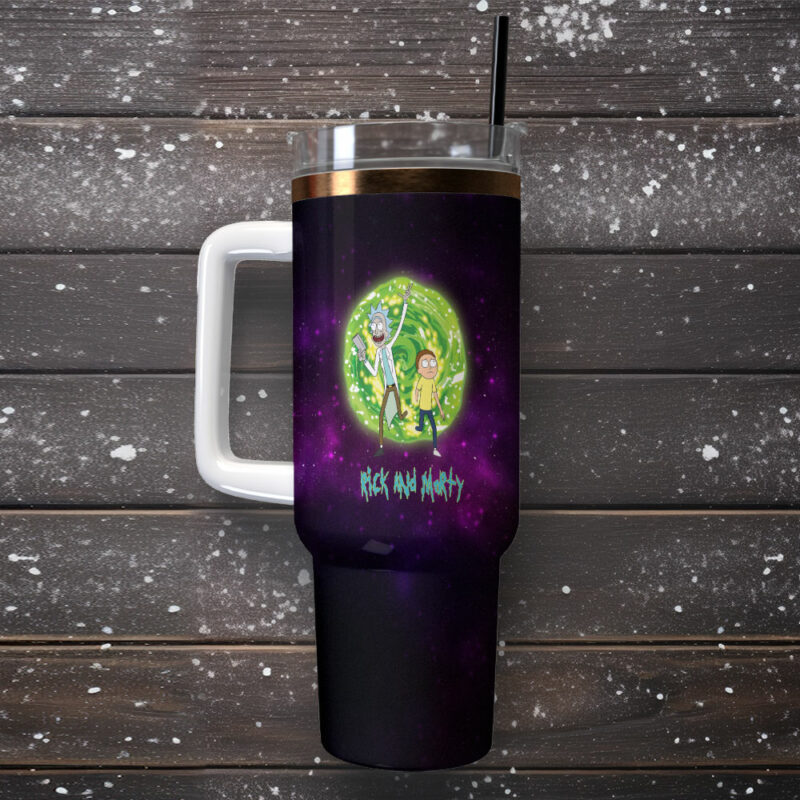 Rick and Morty TV Series Custom Stanley Quencher 40oz Stainless Steel Tumbler With Handle - Threewoofs - Image 2