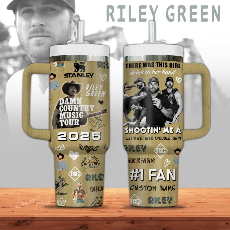 Riley Green Music Custom Stanley Quencher 40oz Stainless Steel Tumbler With Handle - Threewoofs
