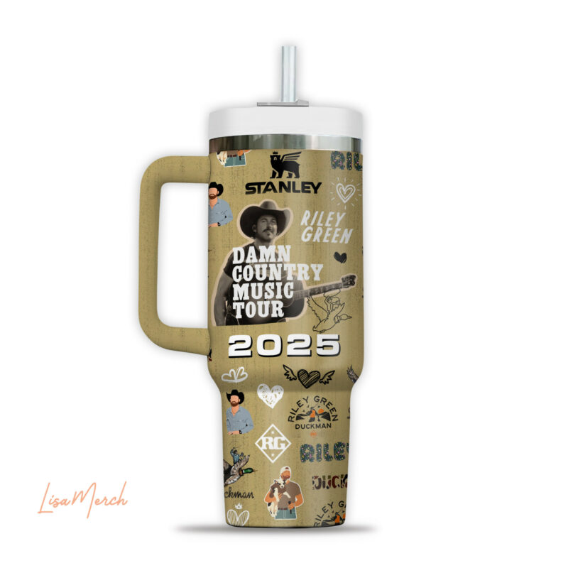 Riley Green Music Custom Stanley Quencher 40oz Stainless Steel Tumbler With Handle - Threewoofs - Image 3
