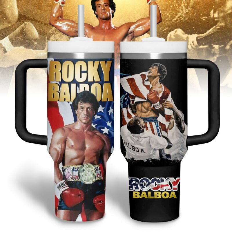 Rocky Balboa Movies Custom Stanley Quencher 40oz Stainless Steel Tumbler With Handle - Threewoofs