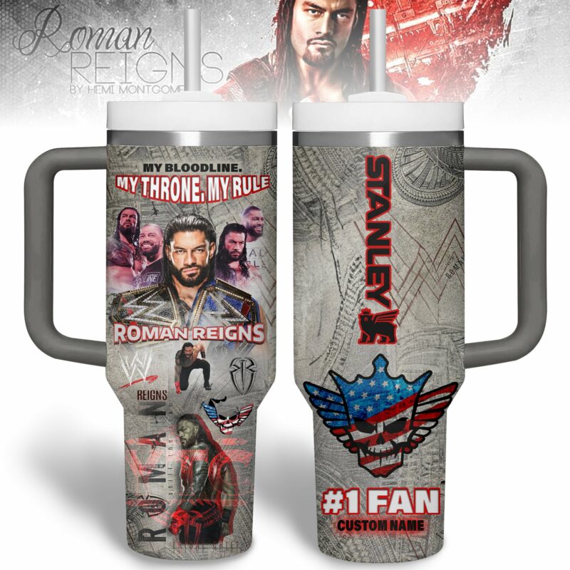 Roman Reigns Sports Custom Stanley Quencher 40oz Stainless Steel Tumbler With Handle - Threewoofs